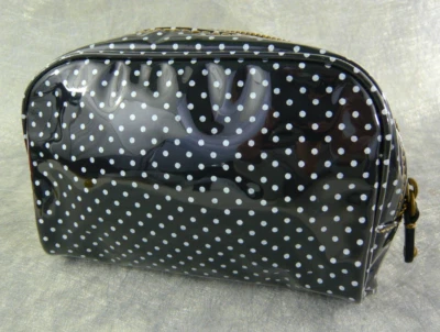 NUEVO CON ETIQUETAS J. BOLSA/ESTUCHE DE VIAJE CREW para mujer recubierto de lona de algodón a lunares negro blanco Foto 1 de 2