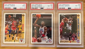 Lot of 3 1991-92 Upper Deck Michael Jordan Basketball Cards #23,48,69 PSA 9, 8 - Picture 1 of 2