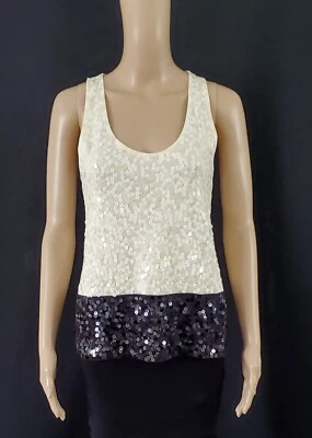 J. Blusa sin mangas CREW marfil negra lentejuelas cuello redondo talla XS Foto 1 de 4