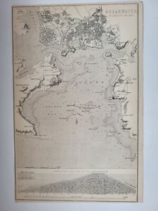 Antique Print 1870 Map Engraving Plymouth Sound Breakwater