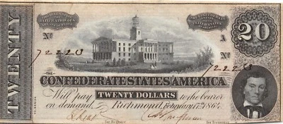 Confederate states of America   $20   2.17.1864  P 69   Uncirculated banknote - Image 1 of 2