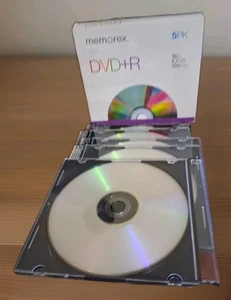 New Genuine Memorex DVD-R Blank Recordable Discs 16X 4.7GB 120Min 5-Pack w/cases - Afbeelding 1 van 3