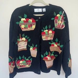 Design Options By Philip & Jane Gordon Apple Basket Cotton Cardigan Sweater L  - Picture 1 of 8