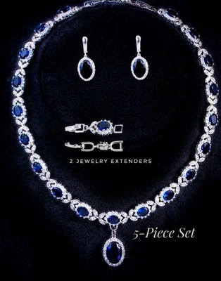 18k White Gold Plated Lab-Created Blue Topaz Oval Charm Jewelry Set Swarovski - Image 1 of 4