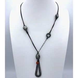 Collana Silpada a goccia argento sterling 925 ciondolo N1950 corallo pelle marrone - Foto 1 di 6