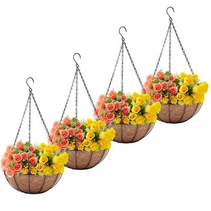 4 Pack Metal Hanging Planter Basket with Coco Coir Liner Outdoor 8 Inch - Picture 1 of 7