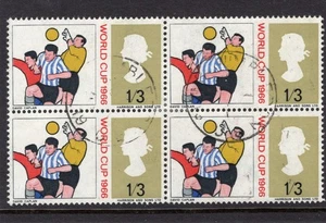 1966 1/3 ENGLAND WORLD CUP VERY FINE USED BLOCK OF FOUR (O) SG 695 - Bild 1 von 1