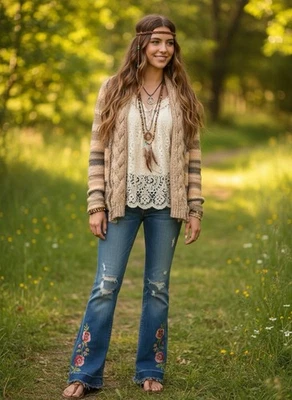 Cárdigan suéter tejido Free People grande tostado crema gancho cierre para mujer’s Foto 1 de 4