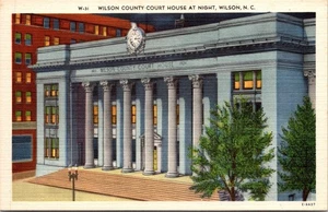 Postcard NC Wilson County Court House At Night North Carolina  - Picture 1 of 2