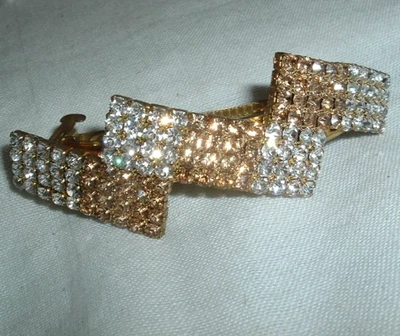 VINTAGE ART DECO CITRINE AND WHITE RHINESTONE 3. 5"  HAIR BARRETTE - Image 1 of 3