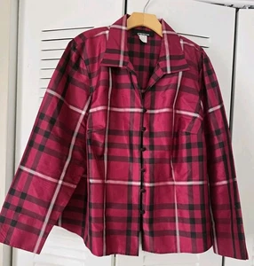 Jones New York Damen Gr.18w seidig burgunderrot kariert Langarm Knopfleiste Hemd  - Bild 1 von 4