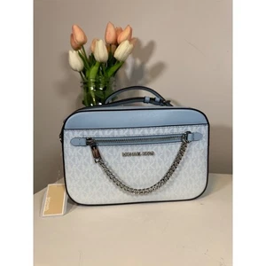 Michael Kors Jet Set LG EW Zip Chain Xbody Shoulder Bag Powder Blue Logo - Picture 1 of 4