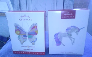 2 Hallmark Keepsakes -BUTTERFLY LIGHT & LOVE Majestic Unicorn 2023 Christmas - Picture 1 of 5