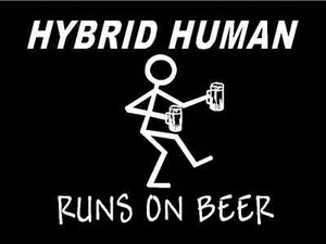 Hybrid Human Runs on Beer Decal Funny Car Truck Window Mirror Vinyl Sticker - Picture 1 of 1
