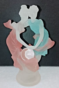 Frosted Glass Figurine Dancing Ladies Rose/Blue/White Long Arch International MT - Picture 1 of 18