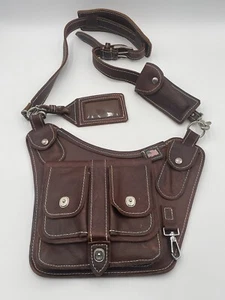 Men’s / Ladies leather Utility Cross Body Bag Pouch Brown With Strap - USA - Picture 1 of 16