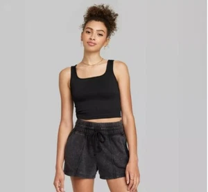 Wild Fable Women's Seamless Crop Tank Top BLACK, Ribbed Pullover Fitted XXS M XL - Bild 1 von 7