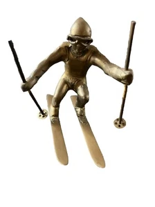 Vintage Solid Brass Downhill Skier Highly Detailed - Picture 1 of 6