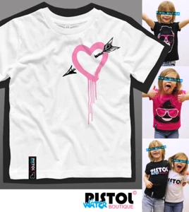 Water Pistol Boutique Kids Unisex Boys Girls ARROW HEART DRIBBLE White T-shirt - Picture 1 of 12