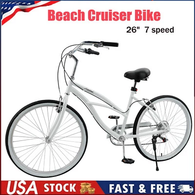 Urban Lady Girl's Bicycle Women's Beach Cruiser Bike 26 Inches 7 Speed White U - Image 1 of 4