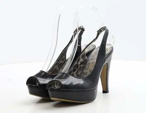 Get The Look Womens Black Animal Print Patent Leather Slingback Heel UK 3.5 EU 3 - Picture 1 of 12