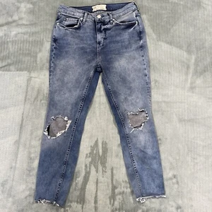 FREE PEOPLE DISTRESSED DENIM WOMENS W 29S CASUAL RIPPED FRAYED PANTS JEANS - Picture 1 of 12
