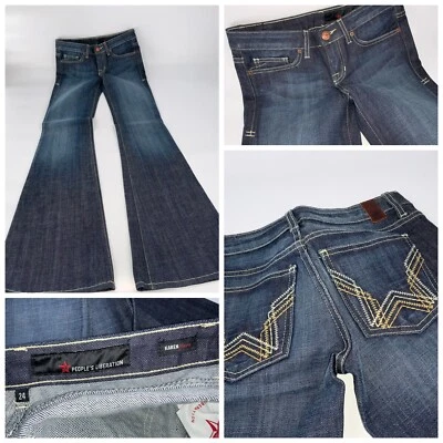 Jeans bootcut People’s Liberation Karen Flare tamanho 24 azul algodão EUA novo YGI B2-42 - Imagem 1 de 4