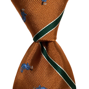 ROBERT TALBOTT Men's Silk Necktie Luxury STRIPED DRAGON Orange/Green Skinny NWT