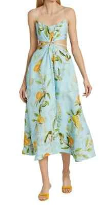 Новый с Ярлыками ML Monique Lhuillier льняной смеси вырез трапеции Midi-платье Limoncello небо 12 - Изображение 1 из 4