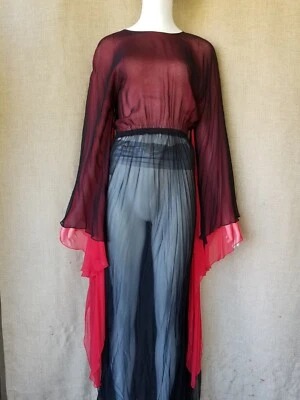 1970's Bride Of Dracula Vampire Ethereal Vintage Sheer Black Red Maxi Dress sz S - Image 1 of 4