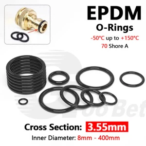 Hose Pipe Connector Seals O-rings EPDM 3.55mm Cross Section 8-400mm ID 70A Shore - Picture 1 of 138
