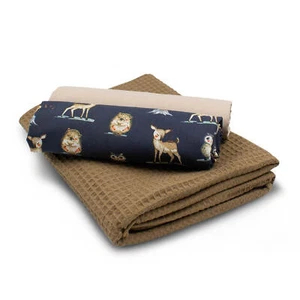Set 1x Waffelstoff + 2x Baumwollstoff je 0,5m x 1,5m Stoffpaket Waldtiere Set 87 - Bild 1 von 7