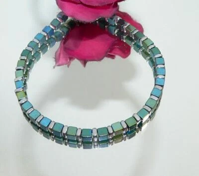 Armband Würfel Modeschmuck Hämatit petrol grün/blau Spacer silber 052x - Bild 1 von 4