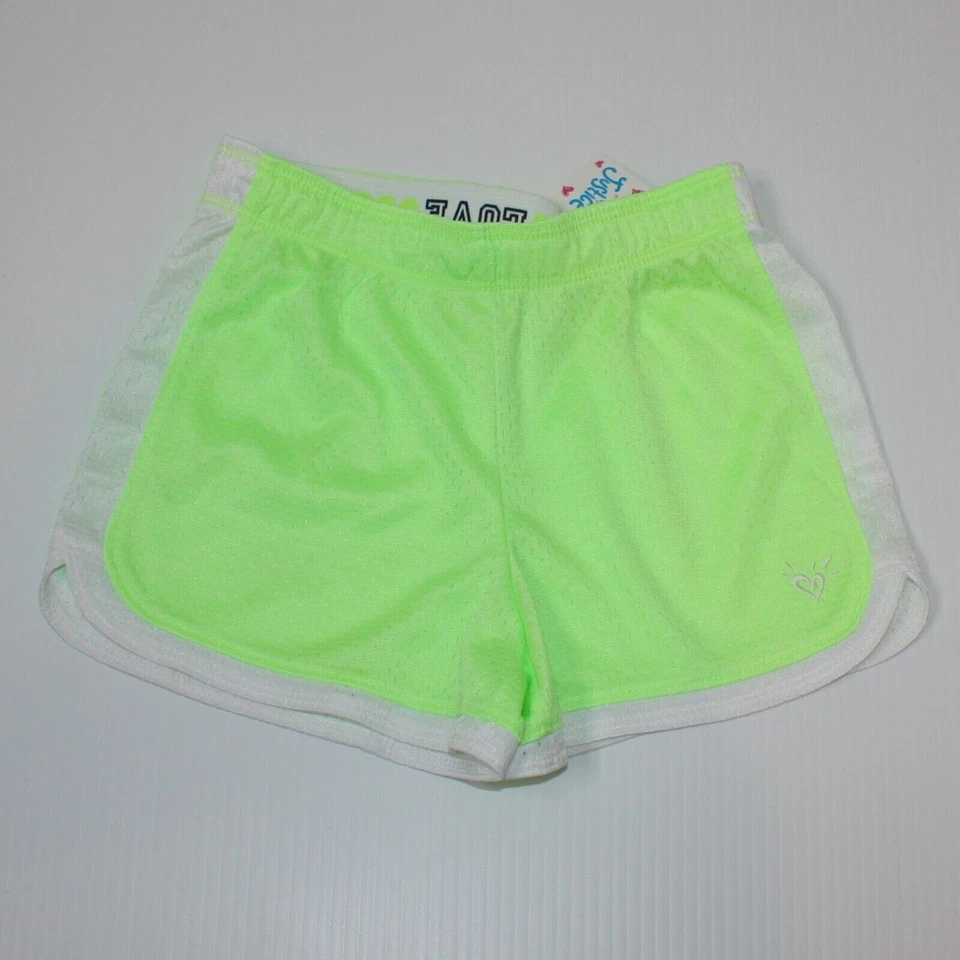 Justice Girl's Neon Lime Green with White Trim Athletic Mesh Shorts size 7 NWT - Image 1 of 1