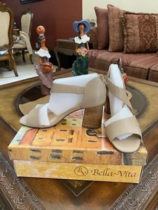 Bella Vita Korrine Leather Block Heel Sandal, Nude 8N - Picture 1 of 6