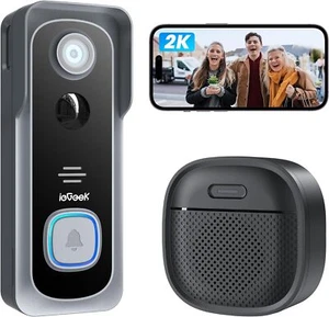ieGeek WiFi Video Doorbell Wireless Security Camera With Battery Chime 2K HD - Picture 1 of 9