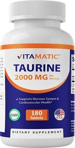 Taurine 2000mg Vegetarian Tablets, 180 Count, Non-GMO, Gluten Free - Picture 1 of 8