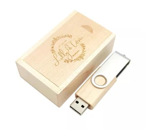 USB Flash Drive Natural Wooden Box Memory Stick Custom Photography Wedding Logo - Picture 1 of 9