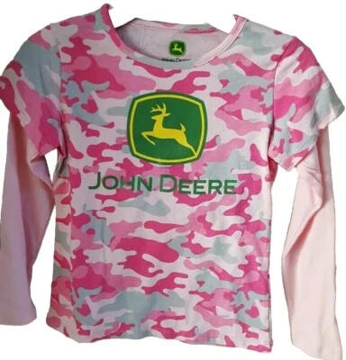 JOHN DEERE JFT001FC Pink sparkle Camo Long Sleeve T-Shirt choice 6X - Image 1 of 3