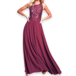 Lulu's Forever and Always Burgundy Floral Lace Maxi Dress Round Neck Size XS  - Bild 1 von 9