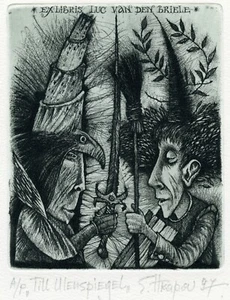 Till Eulenspiegel, Original Kunstdruck Radierung Exlibris Exlibris, Sergej Hrapow - Bild 1 von 2