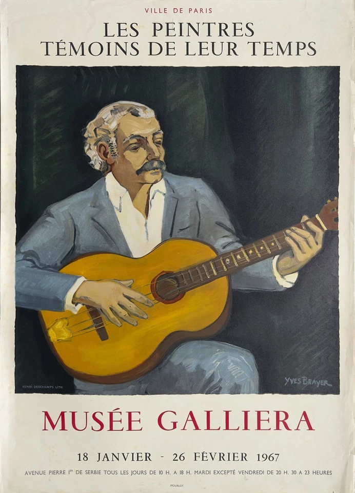 Yves BRAYER Poster Affiche lithographie Portrait de Brassens Expo 1967 Mourlot - Photo 1/1