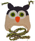 Crochet Owl Beanie Hat (Beige & Navy) - 1-2 Years