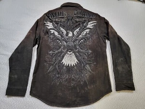 Xtreme Couture Button Down Long Sleeve Shirt Mens Sz XL Grunge Y2k Tribal Eagle - Picture 1 of 9