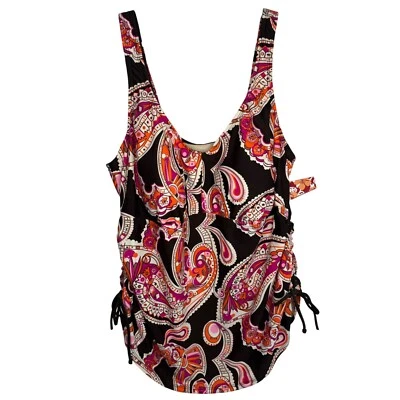 Vintage Merona Plus Size 22W Paisley Print Ruched Tankini Top With Built-In Bra - Image 1 of 4