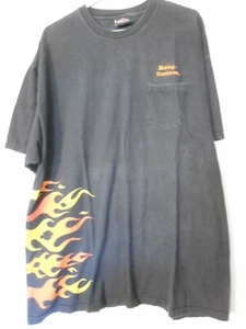 Black Location Embroidered Pocket T-Shirt Harley Davidson wrap flames Double - Picture 1 of 7