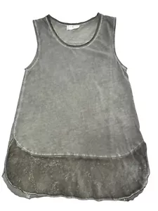 Henry Christ Distressed Green Sleeveless Shirt Cotton / Modal Silk Bottom Size L - Picture 1 of 16