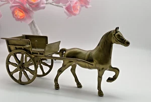 Vintage Retro Solid Brass Horse and Carriage Figure Desk Ornament - Picture 1 of 14