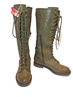NEW Lucky Brand OD Green Olive Drab Blossom KneeHigh Leather Combat Boots Sz 5.5 - Image 1 of 4
