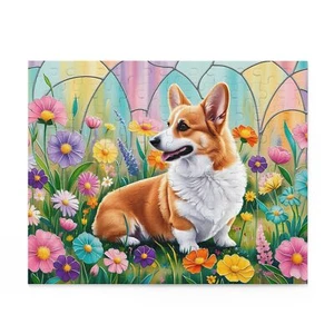 Corgi Puzzle, Wildflower Stained Glass Puzzle, 120 250 500 Pieces, Corgi Gift - Picture 1 of 4
